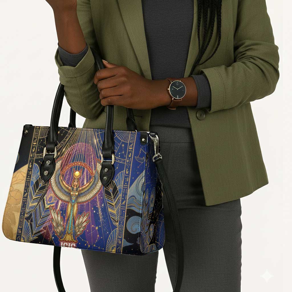 Isis Ankh Symbol Leather Bag with Celestial Wings in Ancient Egyptian Cosmic