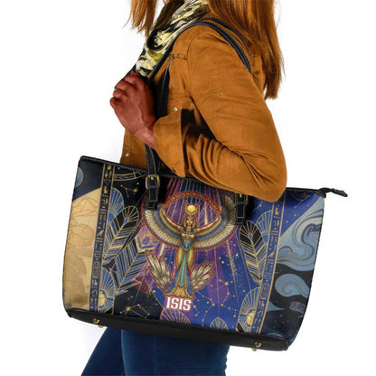Isis Ankh Symbol Leather Tote Bag with Celestial Wings in Ancient Egyptian Cosmic