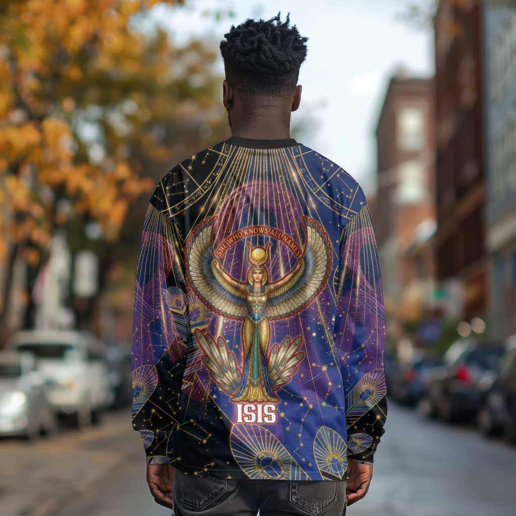 Isis Ankh Symbol Long Sleeve Shirt with Celestial Wings in Ancient Egyptian Cosmic
