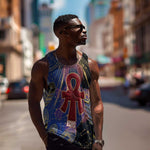 Isis Ankh Symbol Men Tank Top with Celestial Wings in Ancient Egyptian Cosmic