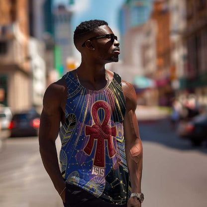 Isis Ankh Symbol Men Tank Top with Celestial Wings in Ancient Egyptian Cosmic