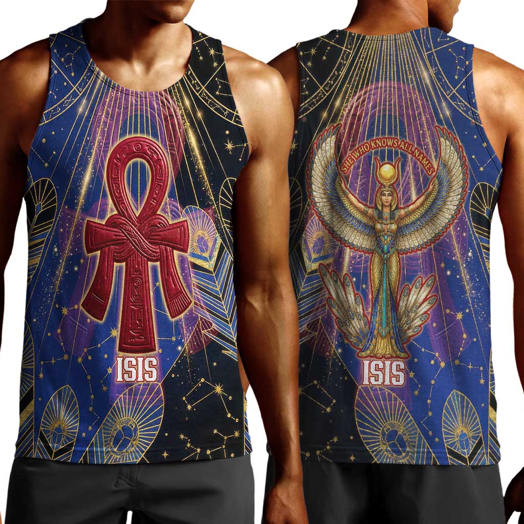 Isis Ankh Symbol Men Tank Top with Celestial Wings in Ancient Egyptian Cosmic