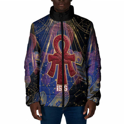 Isis Ankh Symbol Padded Jacket with Celestial Wings in Ancient Egyptian Cosmic