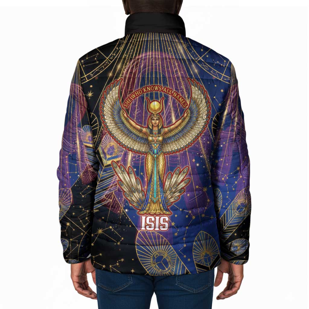 Isis Ankh Symbol Padded Jacket with Celestial Wings in Ancient Egyptian Cosmic
