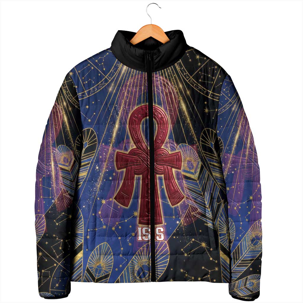 Isis Ankh Symbol Padded Jacket with Celestial Wings in Ancient Egyptian Cosmic
