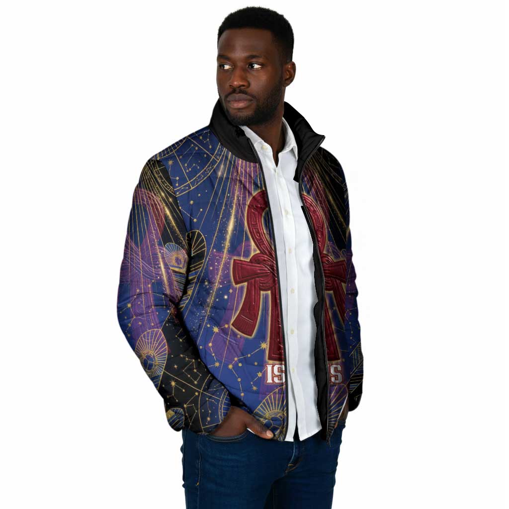 Isis Ankh Symbol Padded Jacket with Celestial Wings in Ancient Egyptian Cosmic
