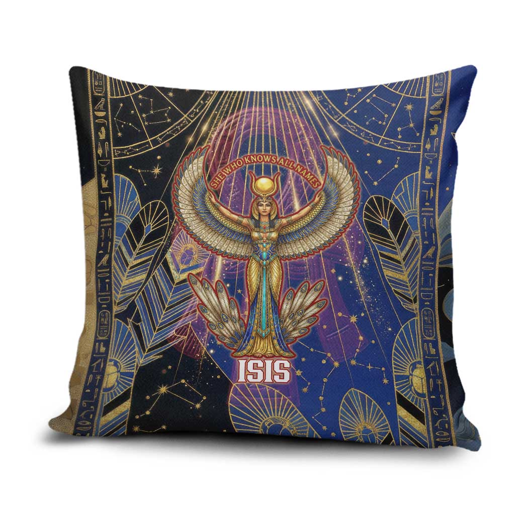 Isis Ankh Symbol Pillow Cover with Celestial Wings in Ancient Egyptian Cosmic