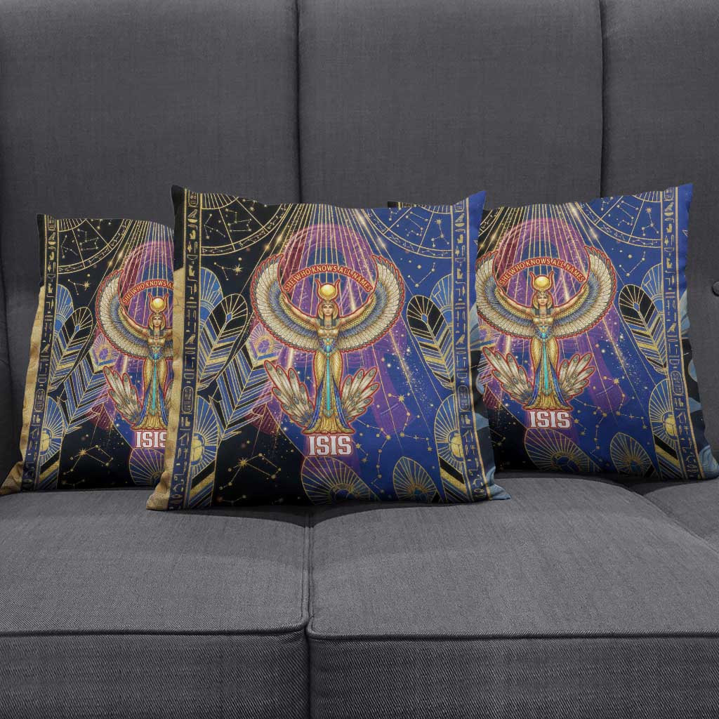 Isis Ankh Symbol Pillow Cover with Celestial Wings in Ancient Egyptian Cosmic