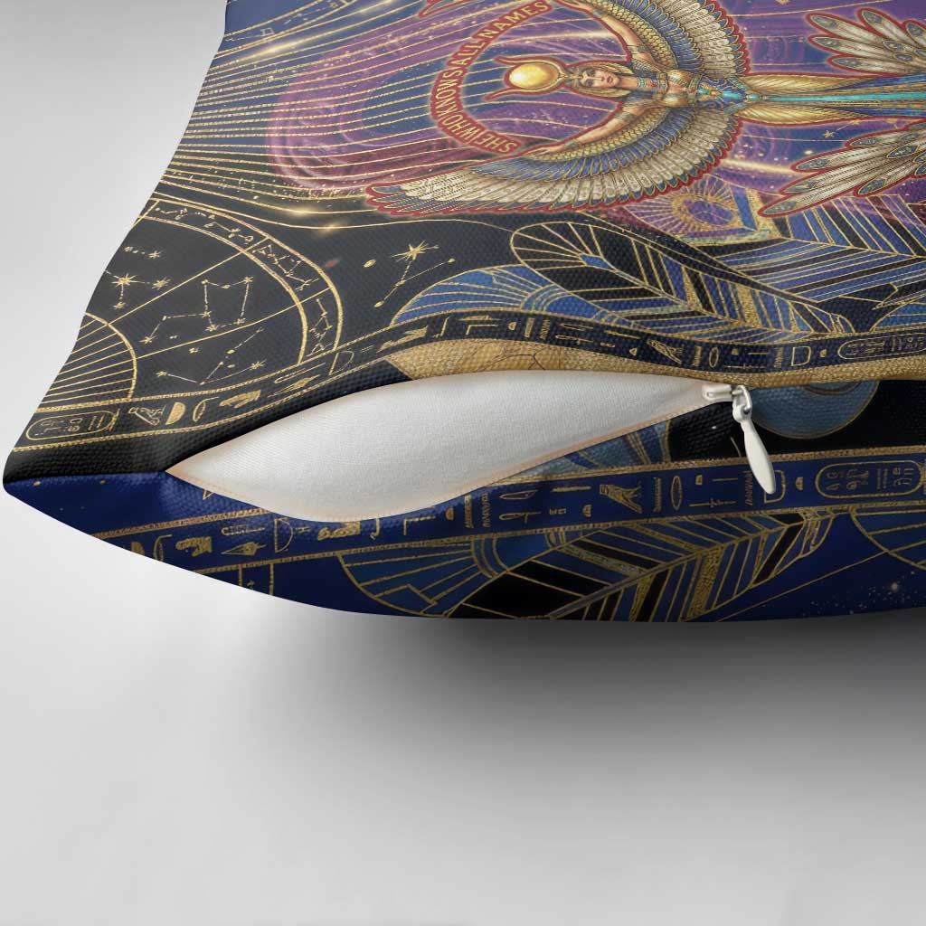 Isis Ankh Symbol Pillow Cover with Celestial Wings in Ancient Egyptian Cosmic