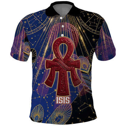 Isis Ankh Symbol Polo Shirt with Celestial Wings in Ancient Egyptian Cosmic