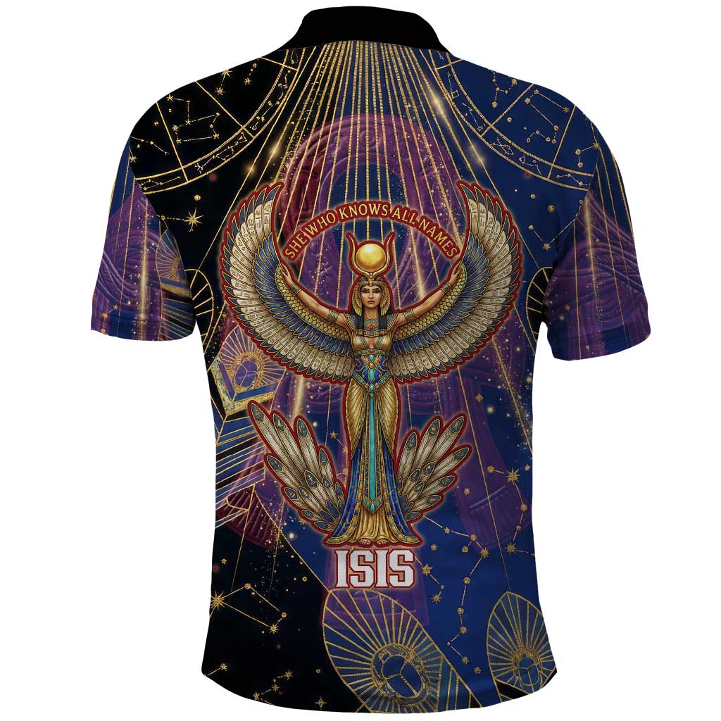 Isis Ankh Symbol Polo Shirt with Celestial Wings in Ancient Egyptian Cosmic