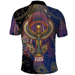 Isis Ankh Symbol Polo Shirt with Celestial Wings in Ancient Egyptian Cosmic