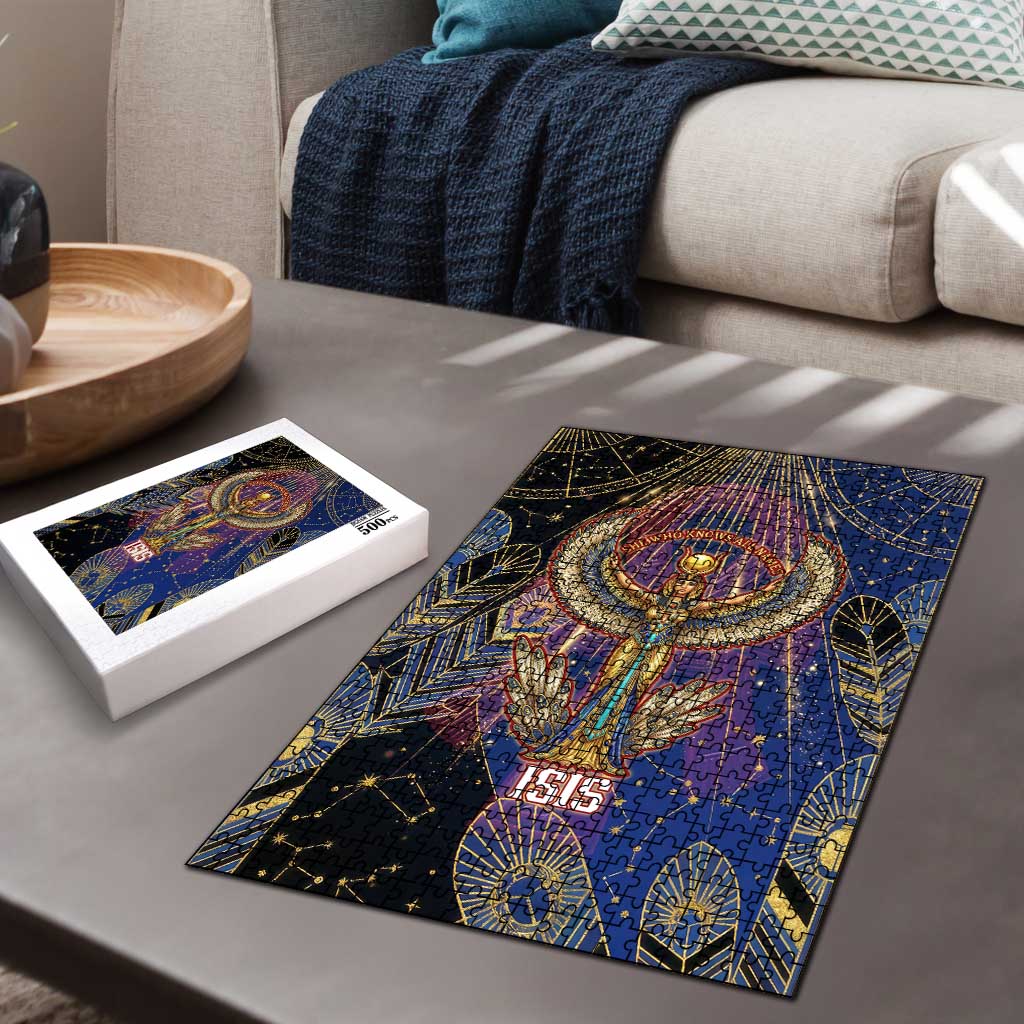 Isis Ankh Symbol Puzzle with Celestial Wings in Ancient Egyptian Cosmic