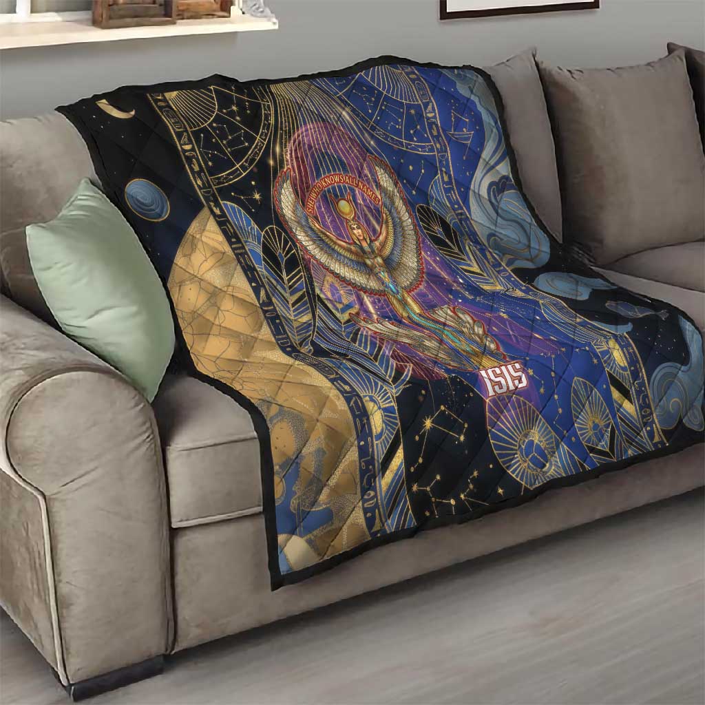 Isis Ankh Symbol Quilt with Celestial Wings in Ancient Egyptian Cosmic