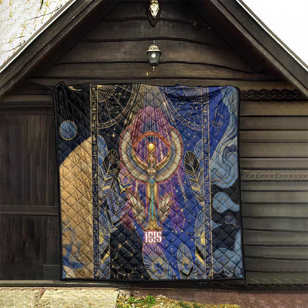 Isis Ankh Symbol Quilt with Celestial Wings in Ancient Egyptian Cosmic