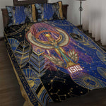 Isis Ankh Symbol Quilt Bed Set with Celestial Wings in Ancient Egyptian Cosmic