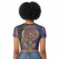 Isis Ankh Symbol Raglan Cropped T shirt with Celestial Wings in Ancient Egyptian Cosmic