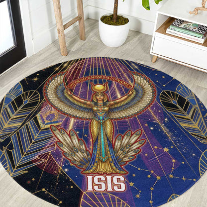 Isis Ankh Symbol Round Carpet with Celestial Wings in Ancient Egyptian Cosmic