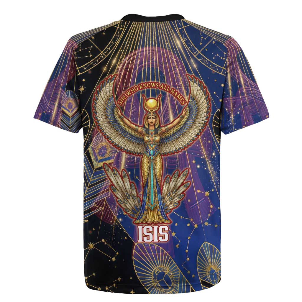 Isis Ankh Symbol Rugby Jersey with Celestial Wings in Ancient Egyptian Cosmic