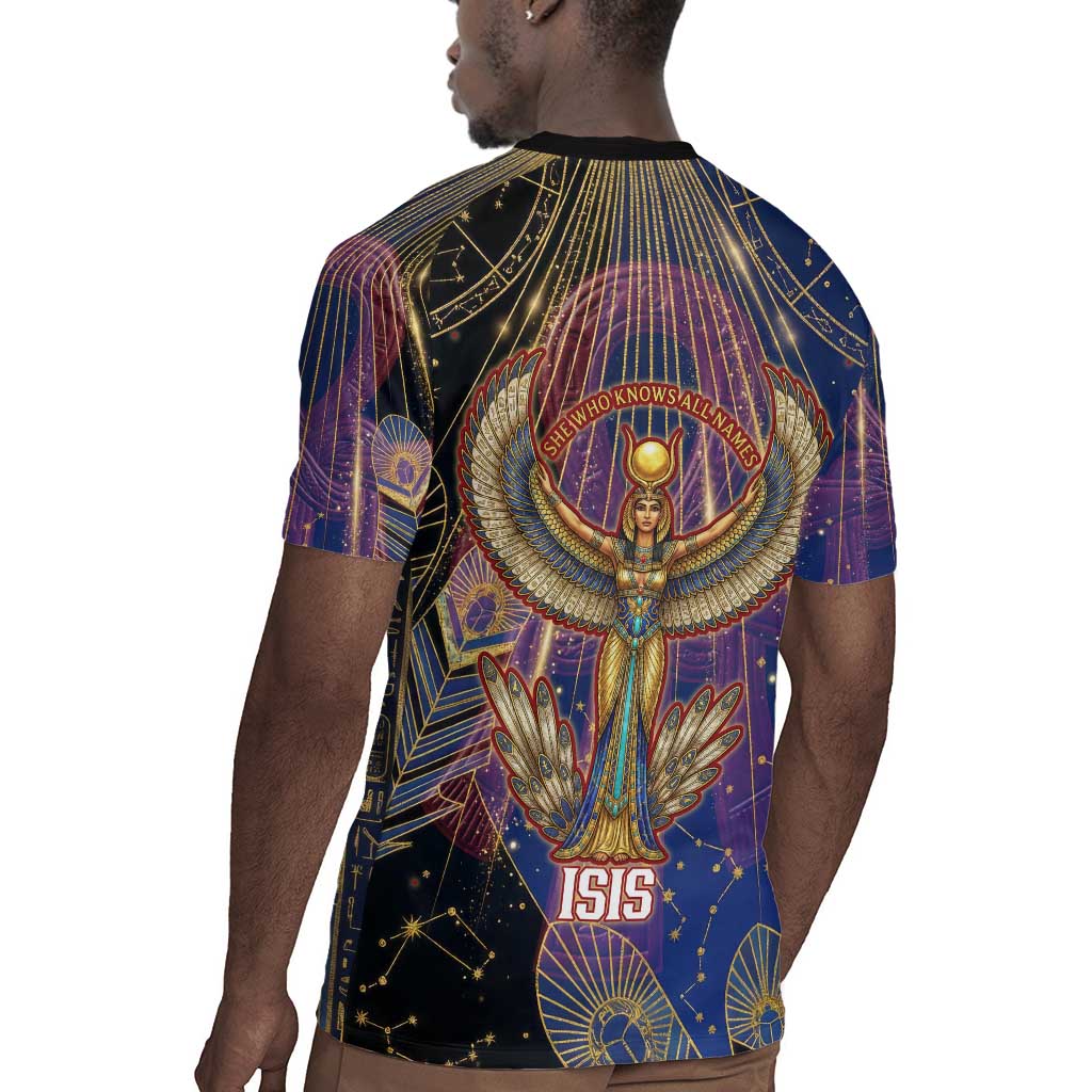 Isis Ankh Symbol Rugby Jersey with Celestial Wings in Ancient Egyptian Cosmic
