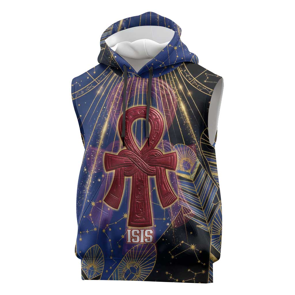 Isis Ankh Symbol Sleeveless Hoodie with Celestial Wings in Ancient Egyptian Cosmic