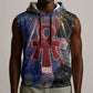 Isis Ankh Symbol Sleeveless Hoodie with Celestial Wings in Ancient Egyptian Cosmic
