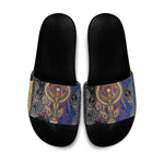 Isis Ankh Symbol Slide Sandals with Celestial Wings in Ancient Egyptian Cosmic