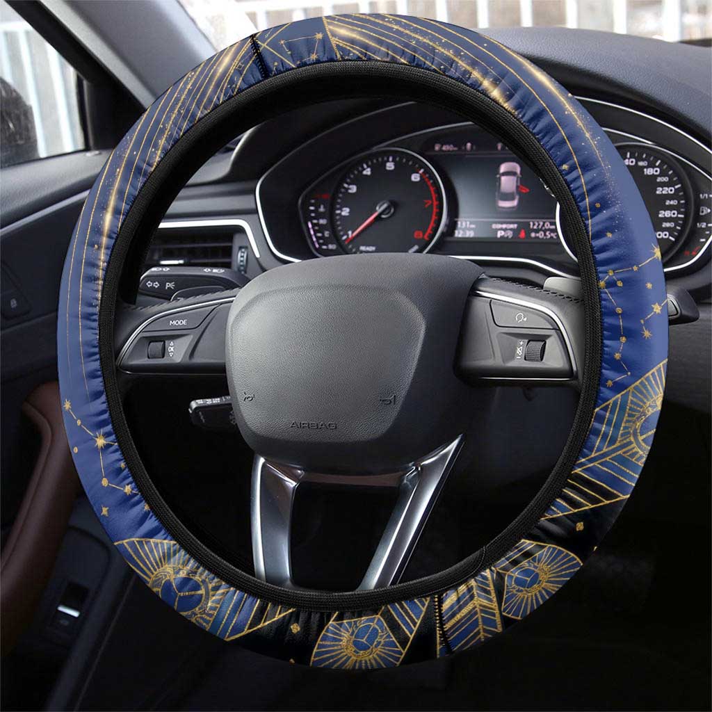 Isis Ankh Symbol Steering Wheel Cover with Celestial Wings in Ancient Egyptian Cosmic