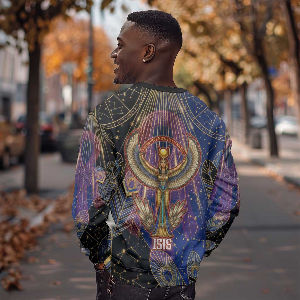Isis Ankh Symbol Sweatshirt with Celestial Wings in Ancient Egyptian Cosmic