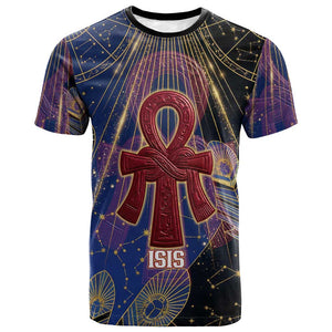Isis Ankh Symbol T shirt with Celestial Wings in Ancient Egyptian Cosmic