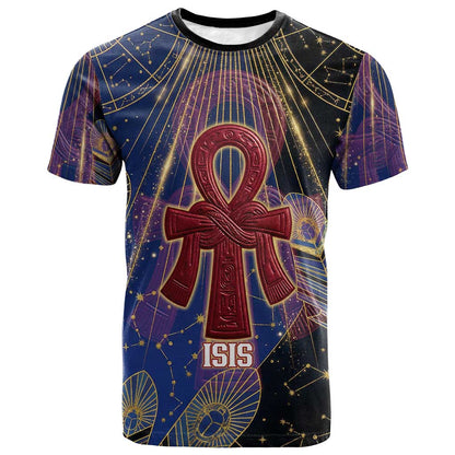 Isis Ankh Symbol T shirt with Celestial Wings in Ancient Egyptian Cosmic