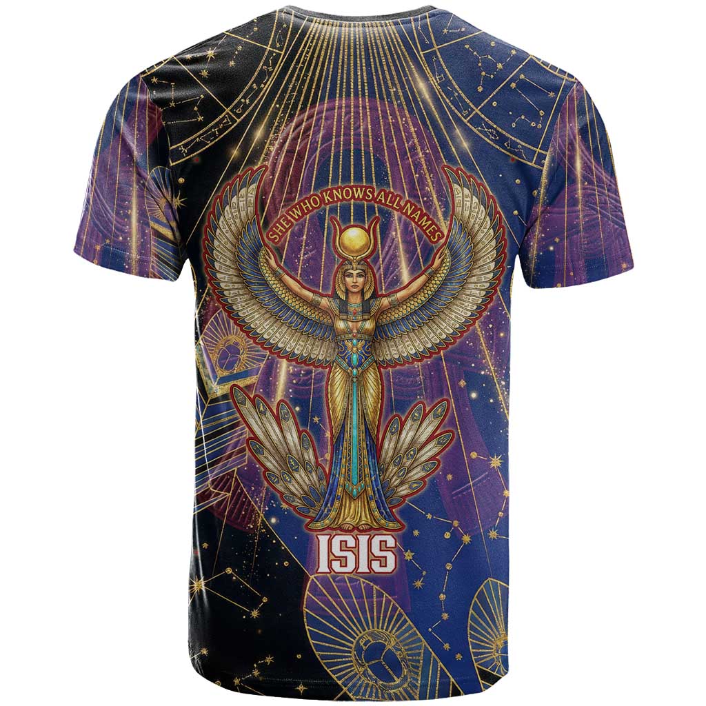 Isis Ankh Symbol T shirt with Celestial Wings in Ancient Egyptian Cosmic