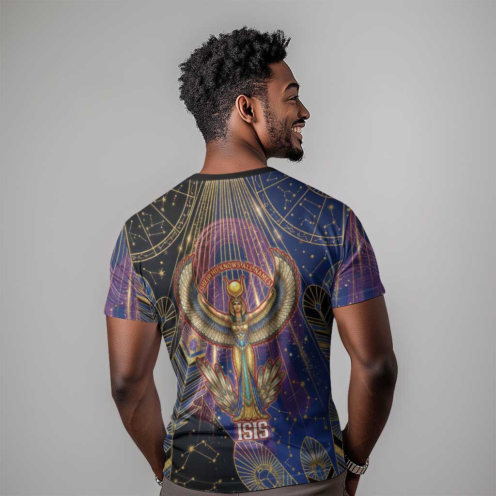 Isis Ankh Symbol T shirt with Celestial Wings in Ancient Egyptian Cosmic