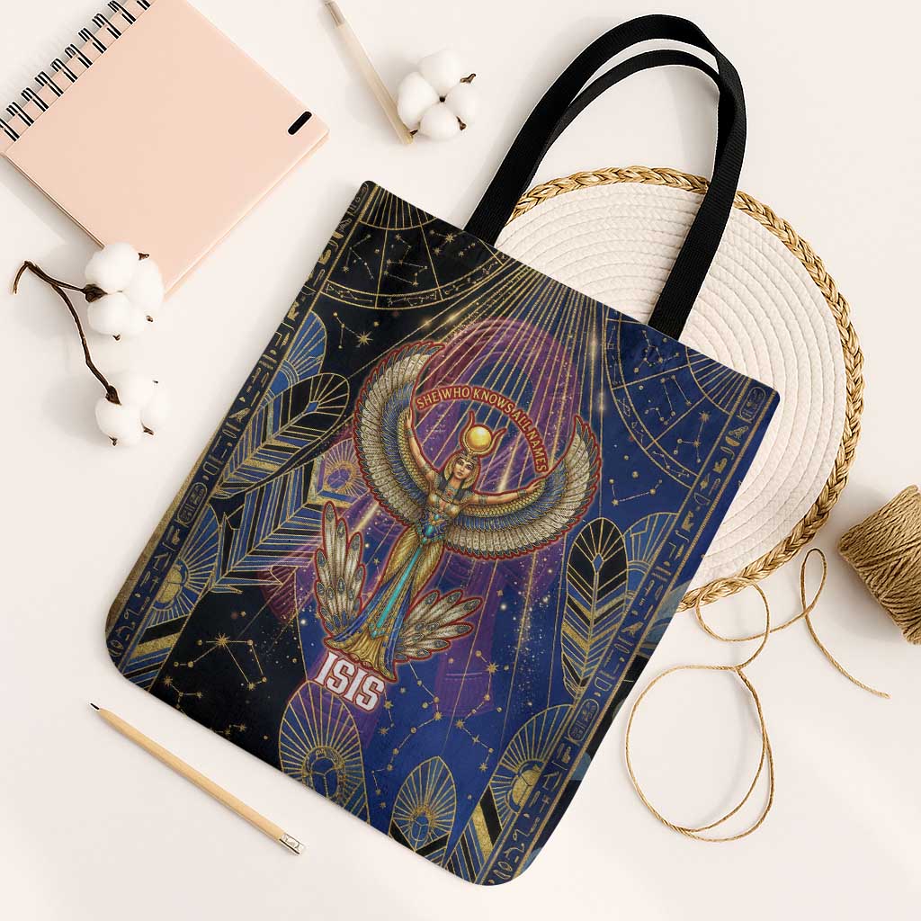 Isis Ankh Symbol Tote Bag with Celestial Wings in Ancient Egyptian Cosmic