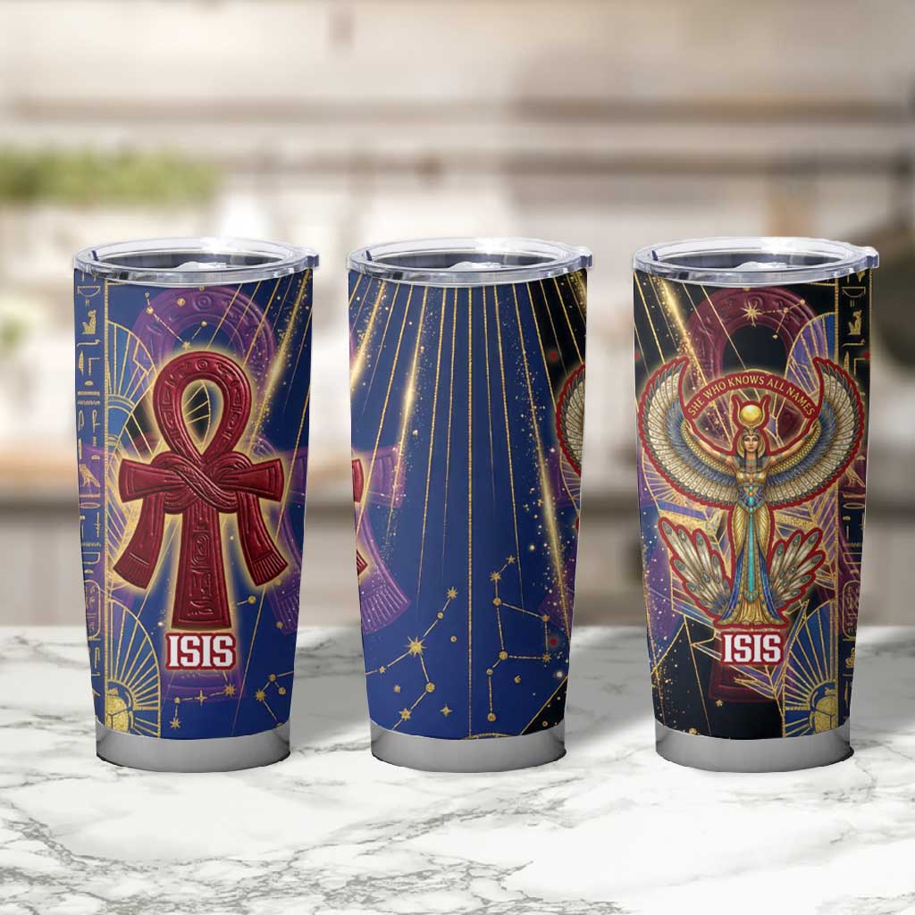 Isis Ankh Symbol Tumbler Cup with Celestial Wings in Ancient Egyptian Cosmic