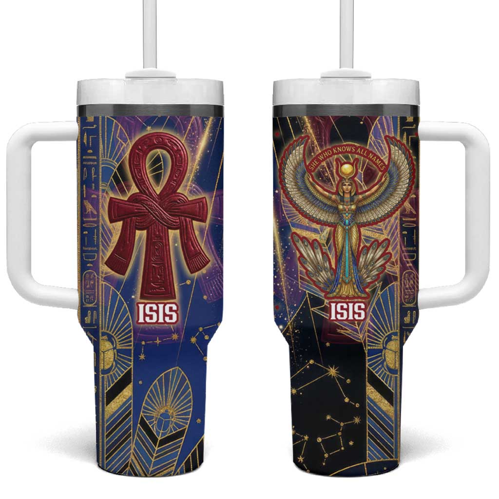 Isis Ankh Symbol Tumbler With Handle with Celestial Wings in Ancient Egyptian Cosmic