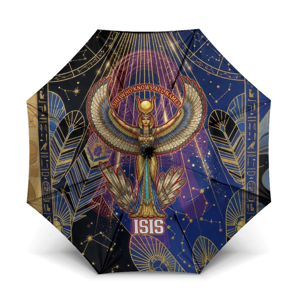 Isis Ankh Symbol Umbrella with Celestial Wings in Ancient Egyptian Cosmic