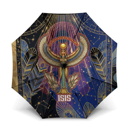 Isis Ankh Symbol Umbrella with Celestial Wings in Ancient Egyptian Cosmic