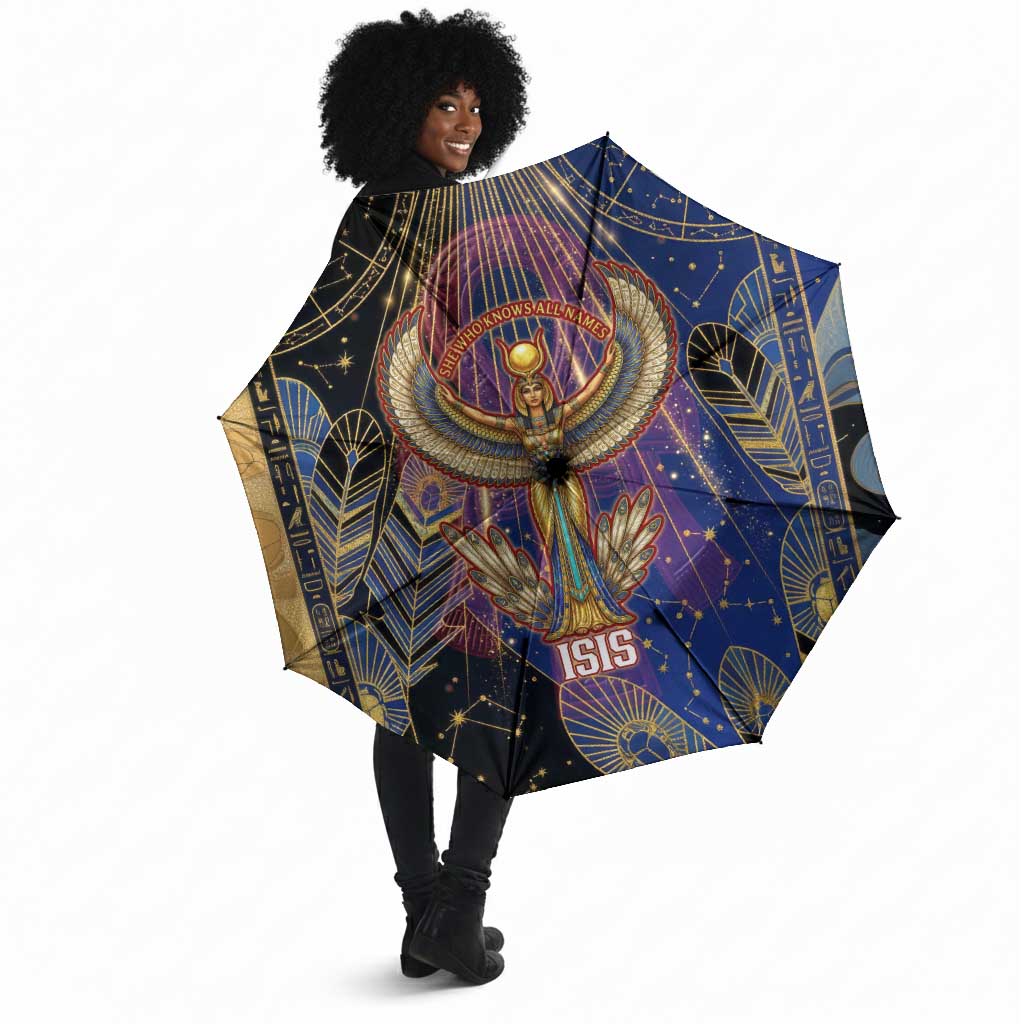 Isis Ankh Symbol Umbrella with Celestial Wings in Ancient Egyptian Cosmic