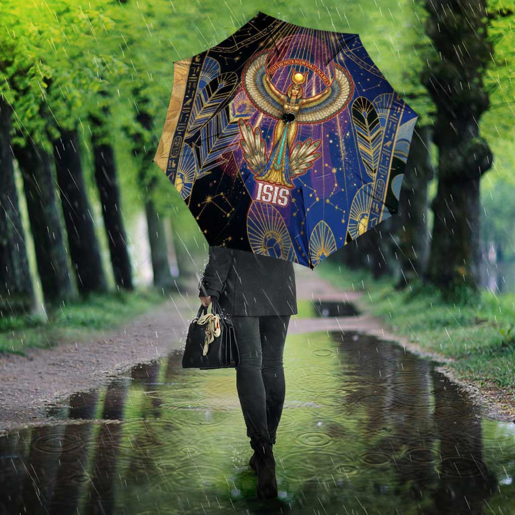 Isis Ankh Symbol Umbrella with Celestial Wings in Ancient Egyptian Cosmic