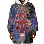 Isis Ankh Symbol Wearable Blanket Hoodie with Celestial Wings in Ancient Egyptian Cosmic