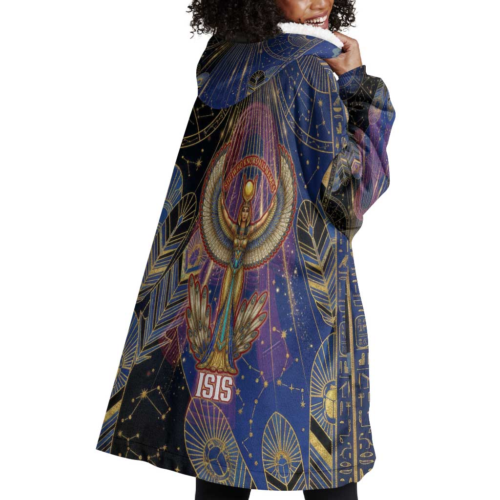 Isis Ankh Symbol Wearable Blanket Hoodie with Celestial Wings in Ancient Egyptian Cosmic