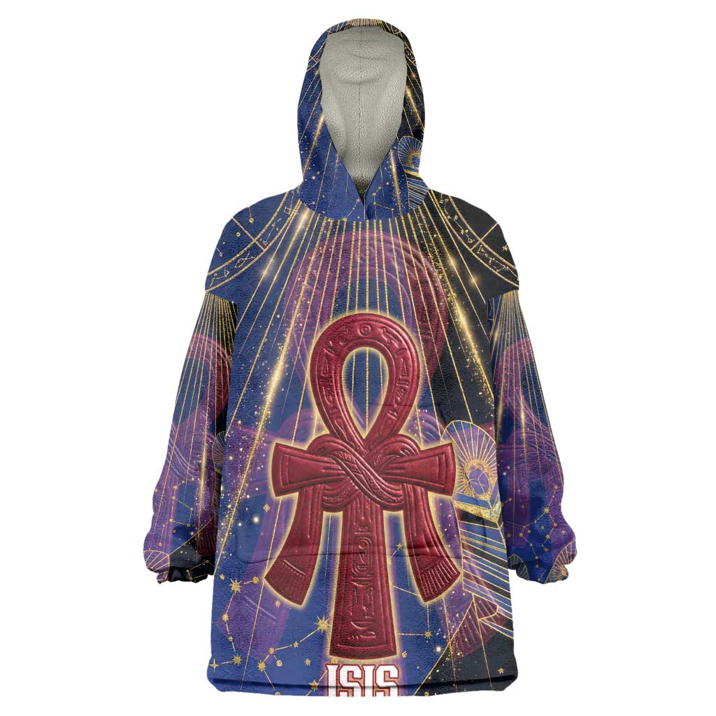 Isis Ankh Symbol Wearable Blanket Hoodie with Celestial Wings in Ancient Egyptian Cosmic