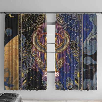 Isis Ankh Symbol Window Curtain with Celestial Wings in Ancient Egyptian Cosmic