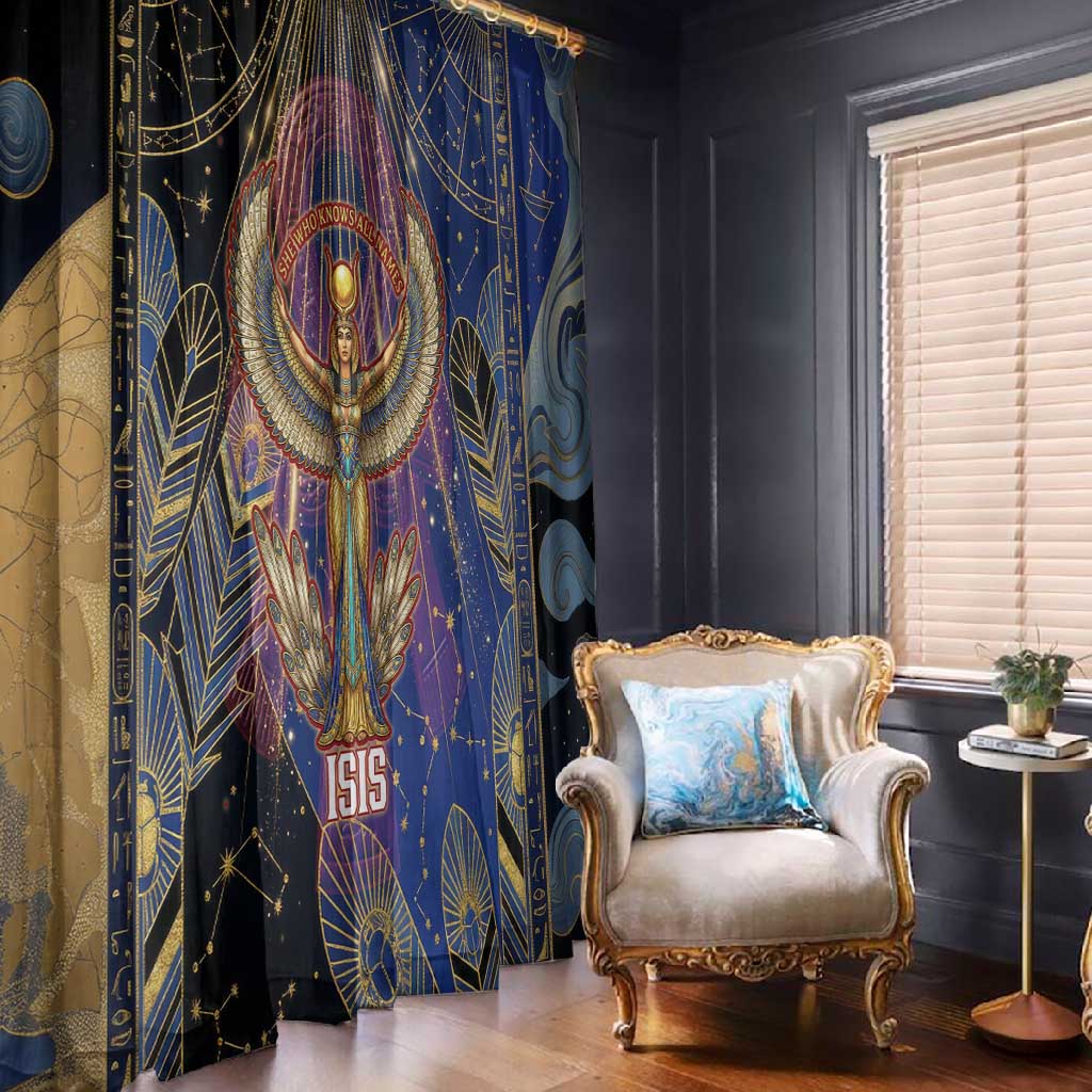 Isis Ankh Symbol Window Curtain with Celestial Wings in Ancient Egyptian Cosmic