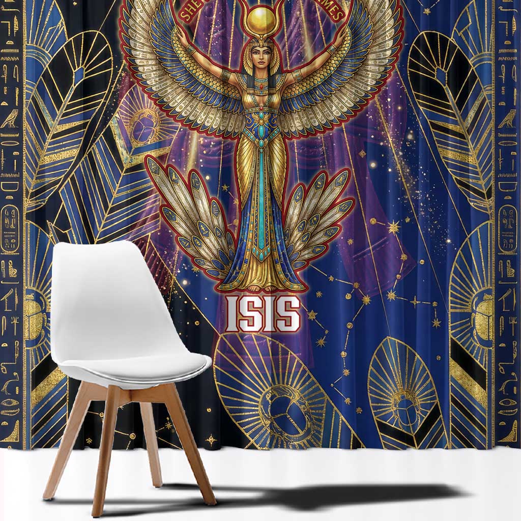 Isis Ankh Symbol Window Curtain with Celestial Wings in Ancient Egyptian Cosmic