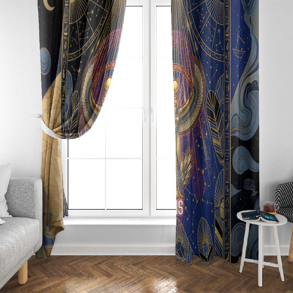 Isis Ankh Symbol Window Curtain with Celestial Wings in Ancient Egyptian Cosmic