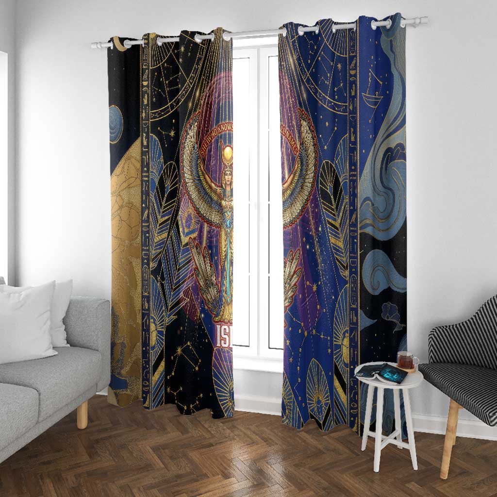 Isis Ankh Symbol Window Curtain with Celestial Wings in Ancient Egyptian Cosmic