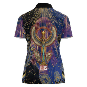 Isis Ankh Symbol Women Polo Shirt with Celestial Wings in Ancient Egyptian Cosmic