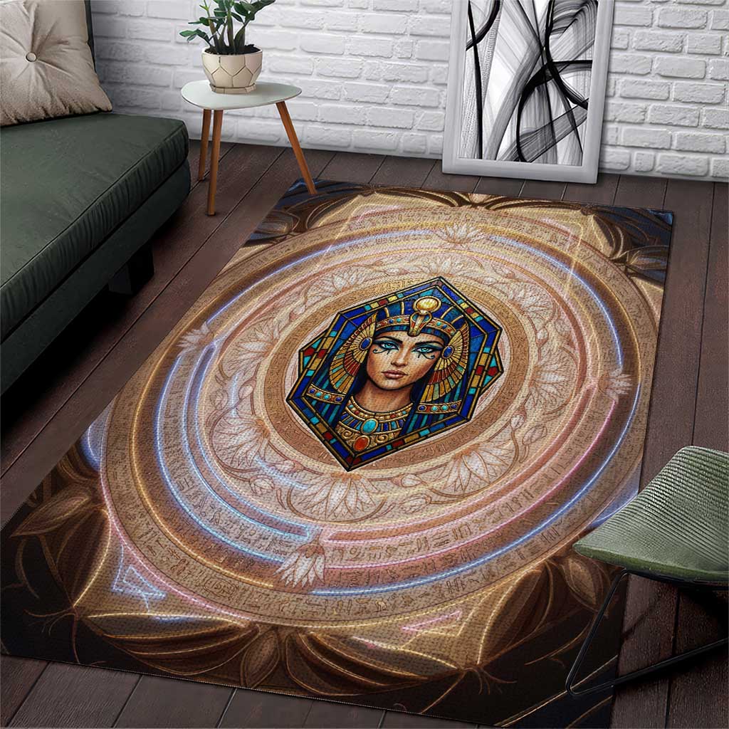 Isis Area Rug with Falcon Symbol and Sacred Geometry in Egyptian